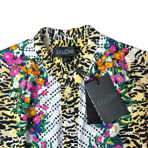 NWT Saloni Tyra Tiger Rosette Silk Multicolor Animal Print Belted Shirt Dress - Picture 6 of 12